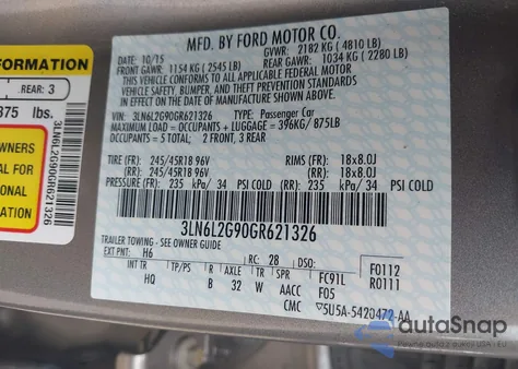 2016 Lincoln Mkz z USA, uszkodzony, nr VIN 3LN6L2G90GR621326